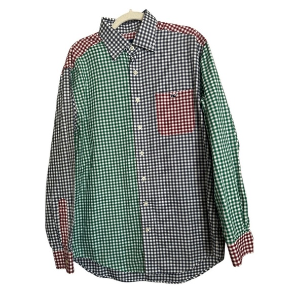 Vineyard Vines Casual Red and Green Button Down Shirt - Picture 1 of 9